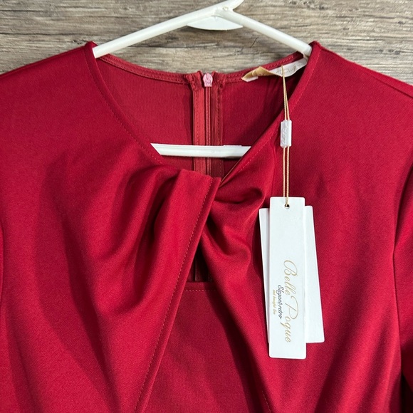Belle Poque Elegant Long-Sleeve Red Dress - Picture 3 of 12